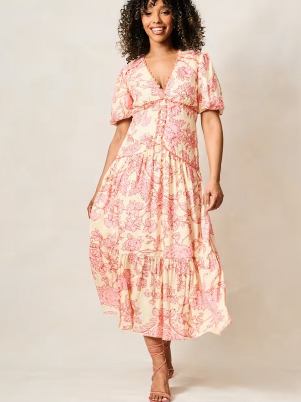 Hope & Ivy Halima Printed Puff Sleeve MIDI Dress
